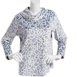 Emily Daniels Women’s Leopard Print Split Cowl Neck Plush Long Sleeve Top